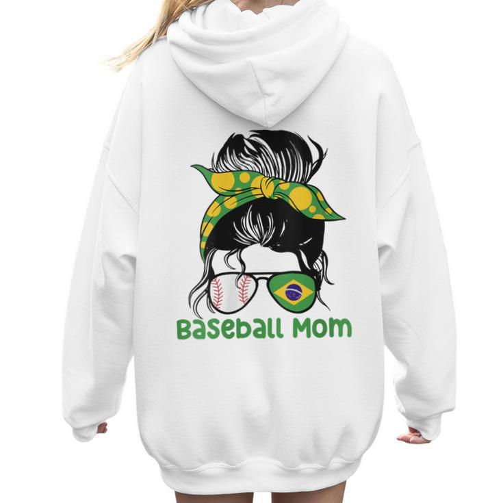 Brazil Baseball Mom Messy Bun Women Hoodie Back Print