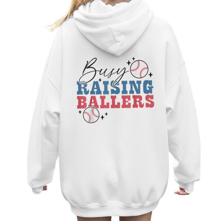 Busy Raising Ballers Retro Groovy Baseball Mom Outfit Women Hoodie Back Print