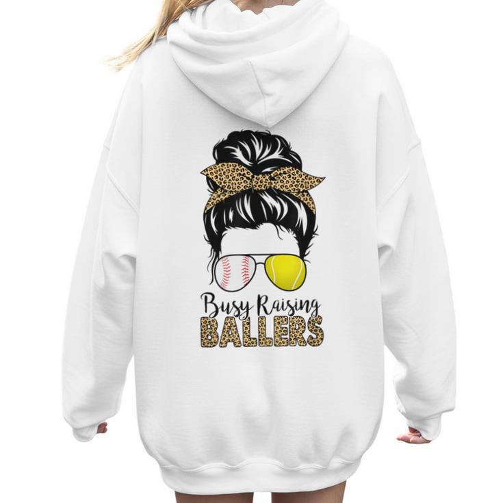 Busy Raising Ballers Tennis Baseball Mom Messy Bun Leopard Women Hoodie Back Print