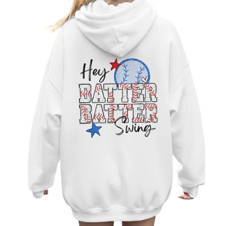 Hey Batter Batter Swing Graphic For Baseball Moms Women Hoodie Back Print