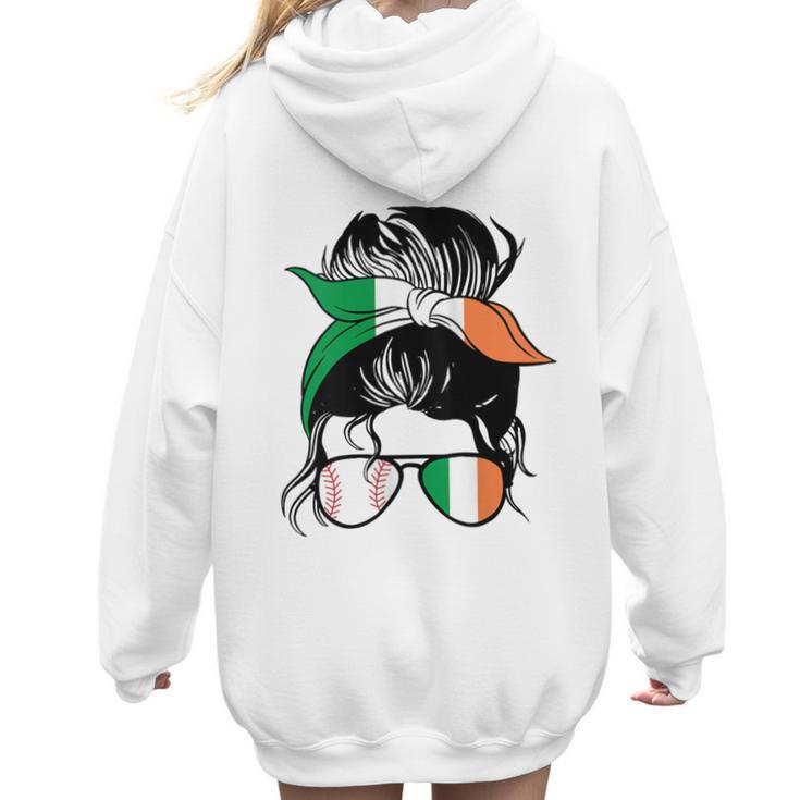 Ireland Baseball Mom Messy Bun Irish Baseball Girl Women Hoodie Back Print