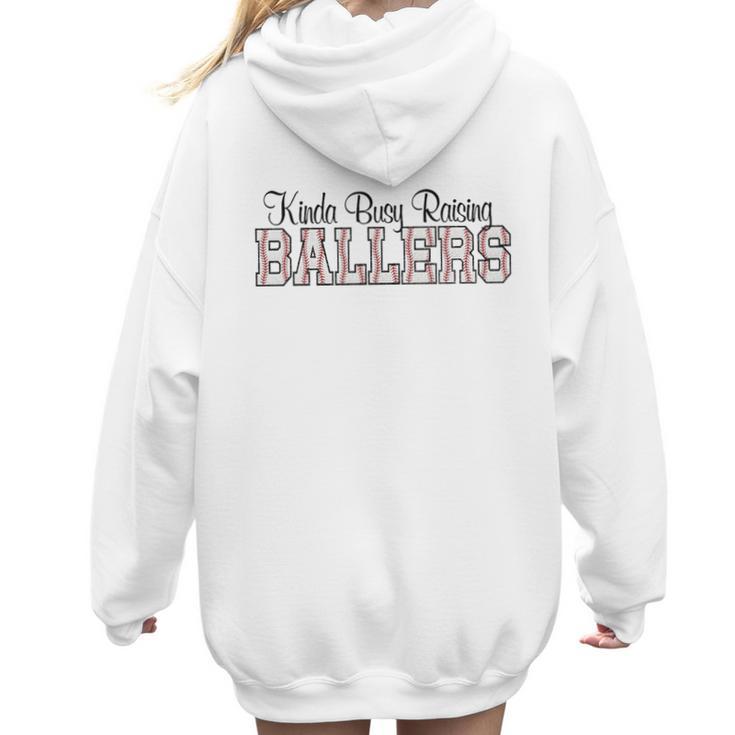 Kinda Busy Raising Ballers Funny Baseball Mom Mother's Day Premium Tri-Blend Women Hoodie Back Print