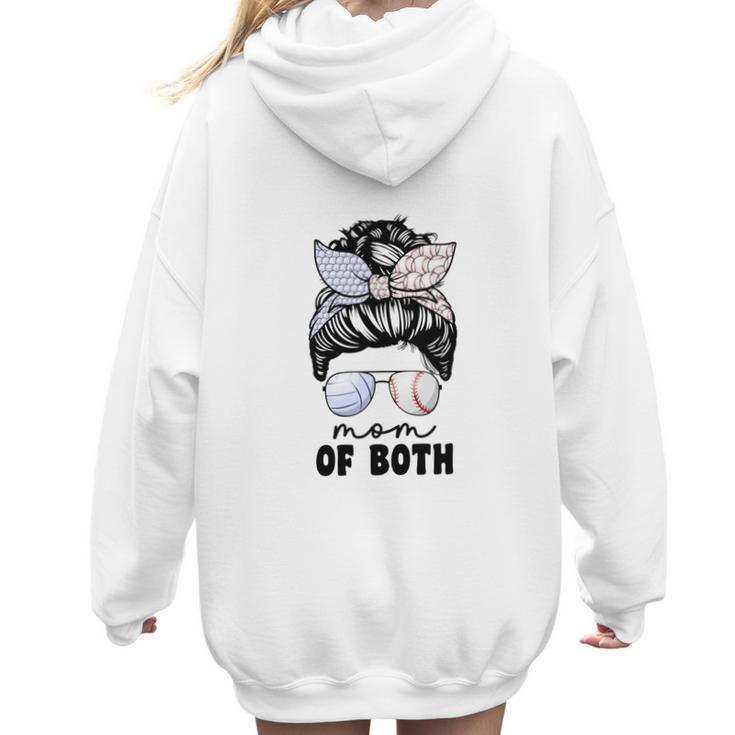 Mom Of Both Volleyball And Baseball Mom For Women Messy Bun Women Hoodie Back Print