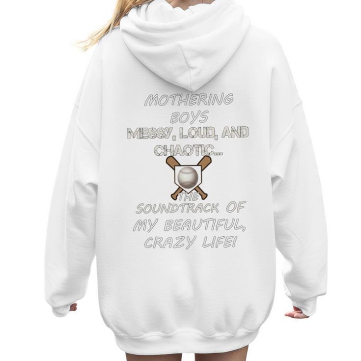 Mothering Boys Messy Loud Chaotic Baseball Mom Premium Women Hoodie Back Print