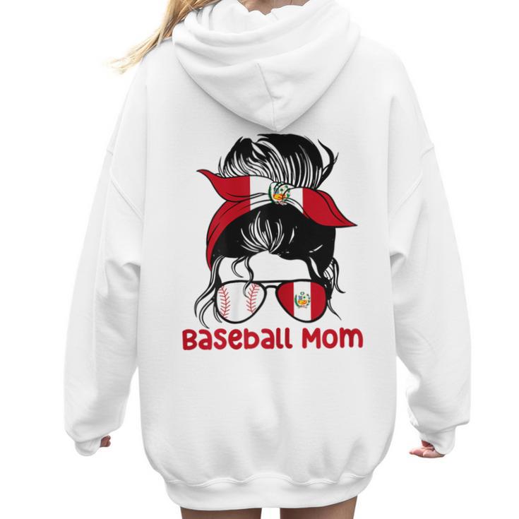Peru Baseball Mom Messy Bun Women Hoodie Back Print