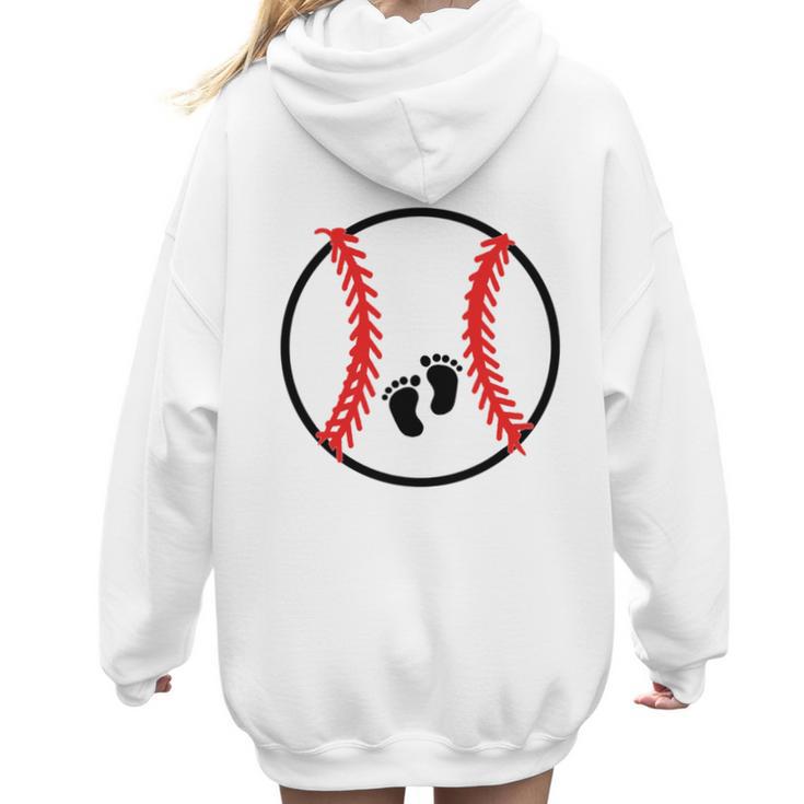 Pregnant Baseball Mom Pregnancy Announcement Baby Feet Belly Women Hoodie Back Print