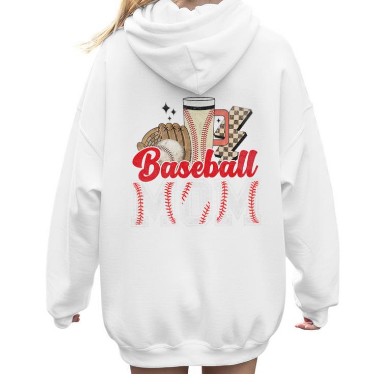 Retro Coffee Baseball Mama Mother's Day Baseball Mom Premium Women Hoodie Back Print