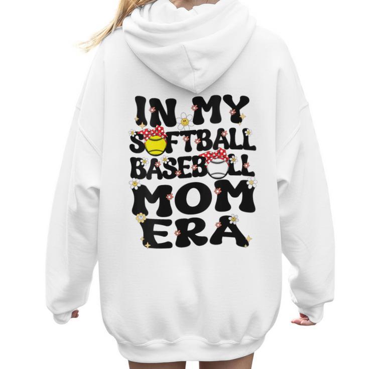 In My Softball Baseball Mom Era Retro Groovy Mom Of Both Women Hoodie Back Print
