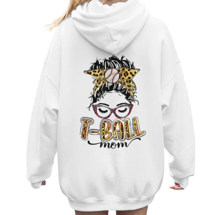 T Ball Mom Messy Bun Leopard Baseball Mom Leopard Women Hoodie Back Print