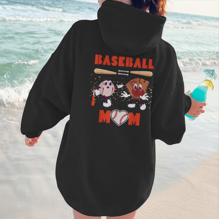 Baseball Mom Heart Baseball Mama Mother's Day Women Hoodie Back Print