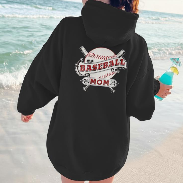 Baseball Mom Vintage Retro Game Day Son Supporter Fan Women Hoodie Back Print