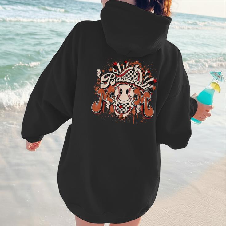 Baseball Mom Vintage Retro Groovy Sport Fan Mother Day Women Hoodie Back Print