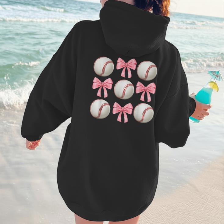 Baseballs And Bows Coquette Baseball Mom Baseball Coach Girl Women Hoodie Back Print