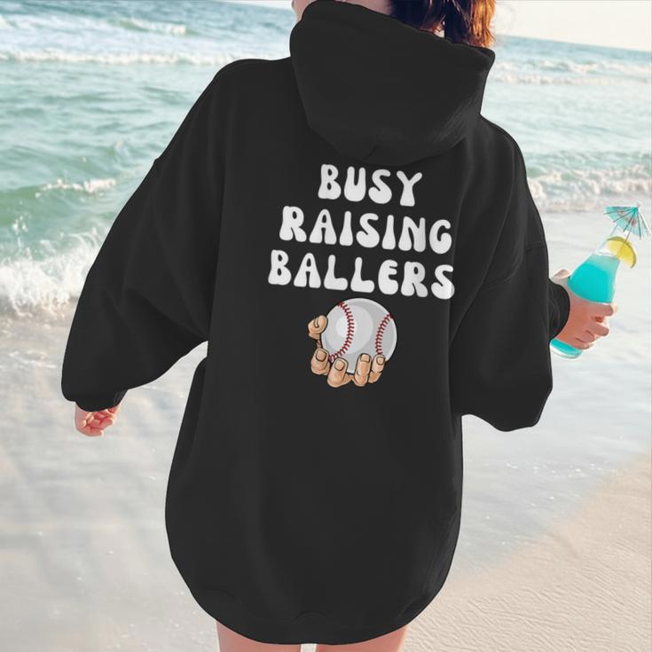 Busy Raising Ballers Baseball Mom Groovy Mother Day Women Hoodie Back Print