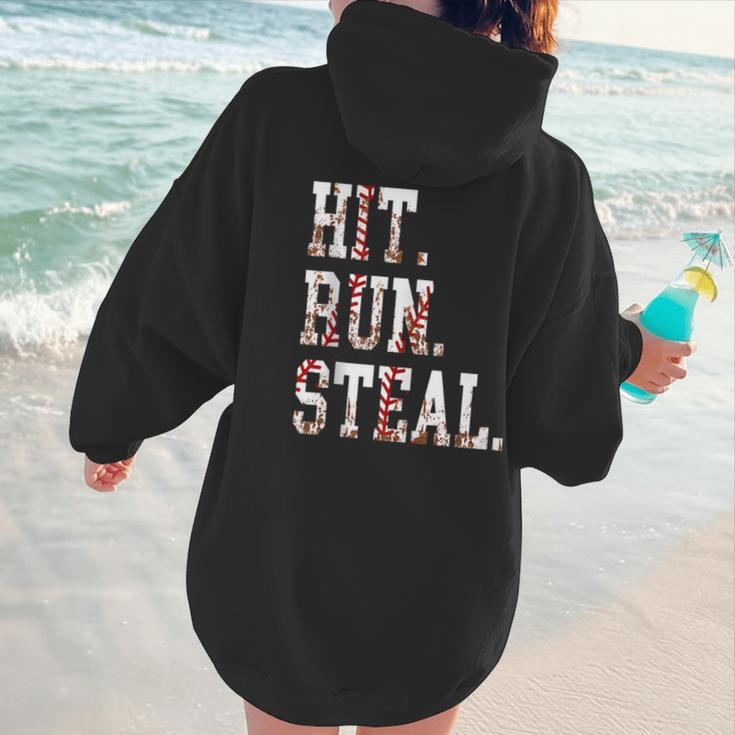 Hit Run Steal Baseball Mom For Women Baseball Women Hoodie Back Print