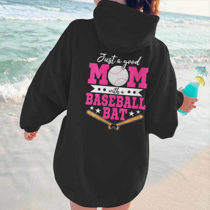 Just A Good Mom With A Baseball Bat Baseball Mom Women Hoodie Back Print