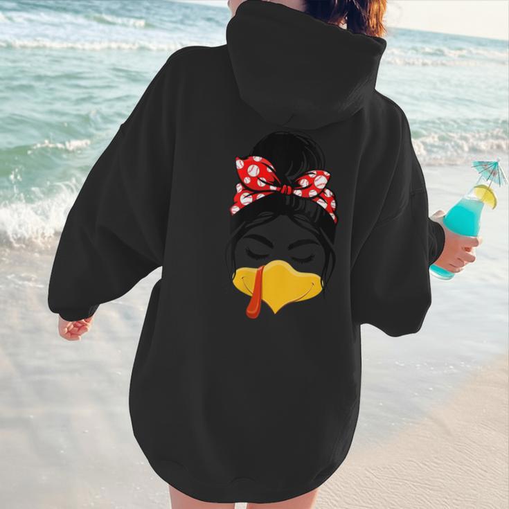 Messy Bun Baseball Mom Turkey Face Matching Thanksgiving Women Hoodie Back Print Messy Bun Baseball Mom Turkey Face Matching Thanksgiving Women Hoodie Back Print