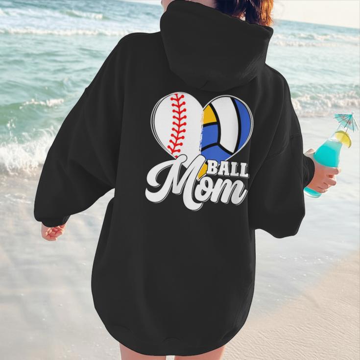 Proud Ball Mom Volleyball Baseball Mom Heart Women Hoodie Back Print