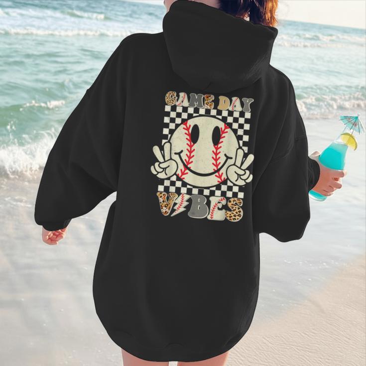 Women Kids Baseball Game Day Vibes Smile Baseball Mom Women Hoodie Back Print