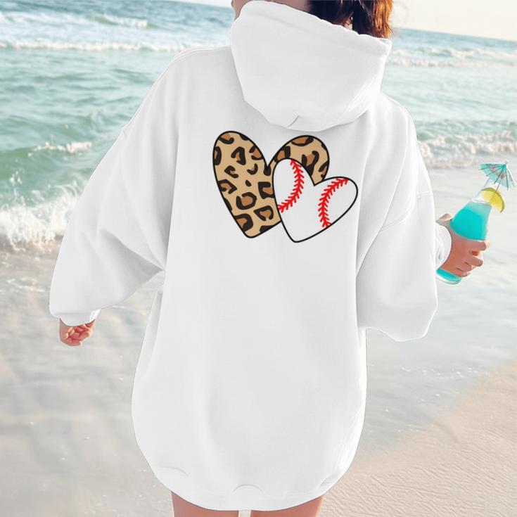 Baseball Heart Leopard Heart Sport Baseball Mom Women Hoodie Back Print