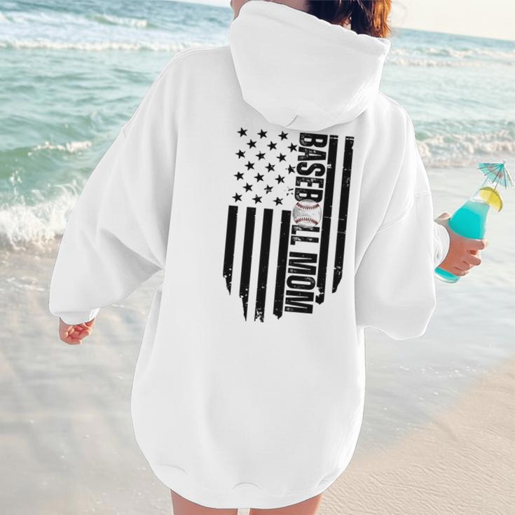 Baseball Mom USA Flag Baseball Mama Day Vibes Mama Women Hoodie Back Print