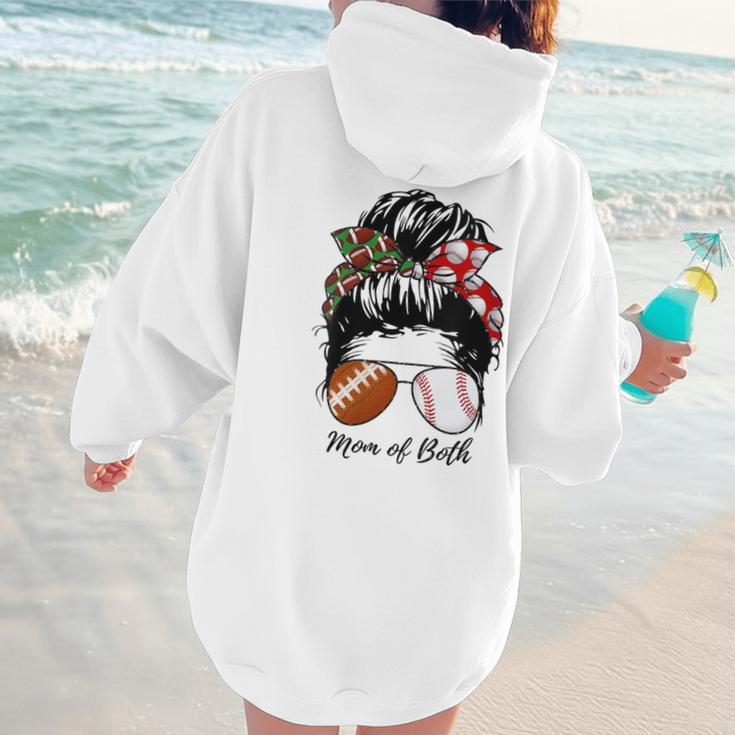 Football Mom Baseball Mom Of Both Messy Bun Mother's Day Women Hoodie Back Print Football Mom Baseball Mom Of Both Messy Bun Mother's Day Women Hoodie Back Print