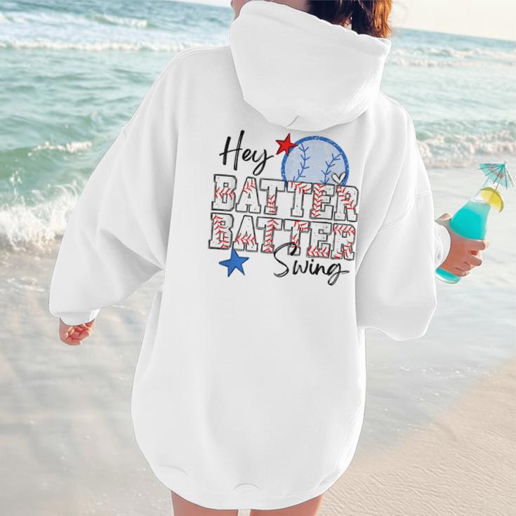 Hey Batter Batter Swing Graphic For Baseball Moms Women Hoodie Back Print