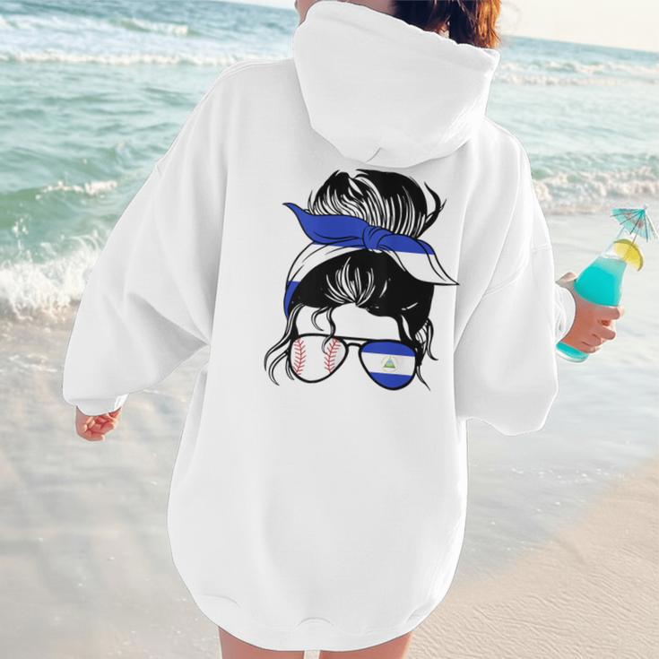 Nicaraguan Baseball Mom Nicaragua Flag Baseball Girl Women Hoodie Back Print
