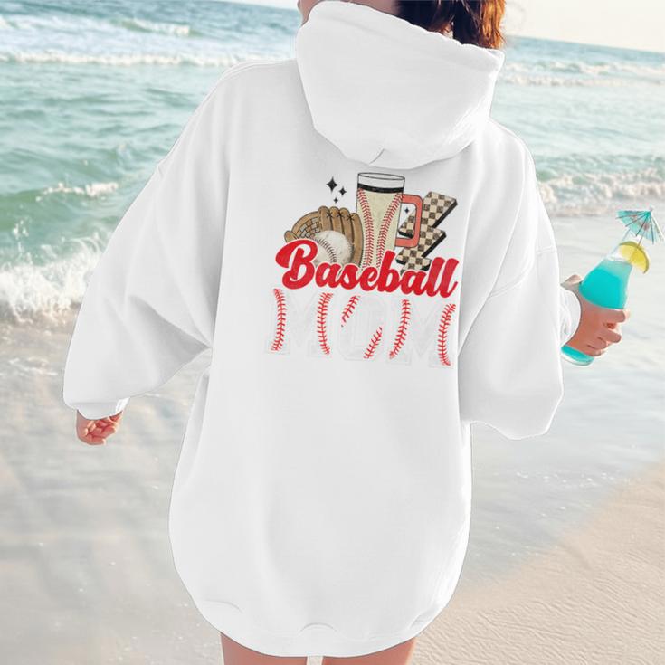 Retro Coffee Baseball Mama Mother's Day Baseball Mom Premium Women Hoodie Back Print