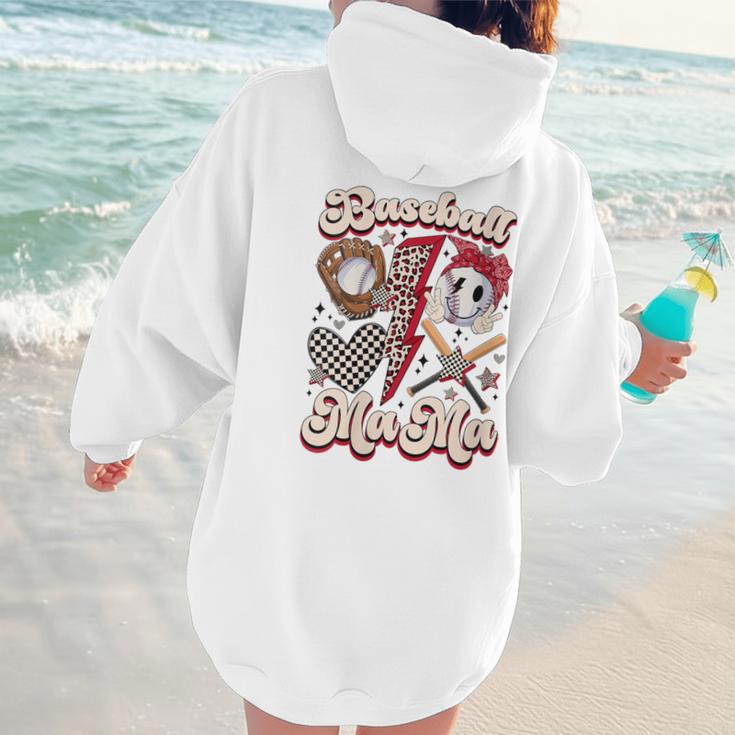 Retro Groovy Baseball Mama Baseball Mom Lover Women Hoodie Back Print