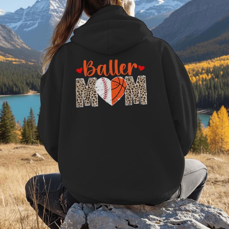 Baller Mom Leopard Basketball Baseball Mom Women Hoodie Back Print