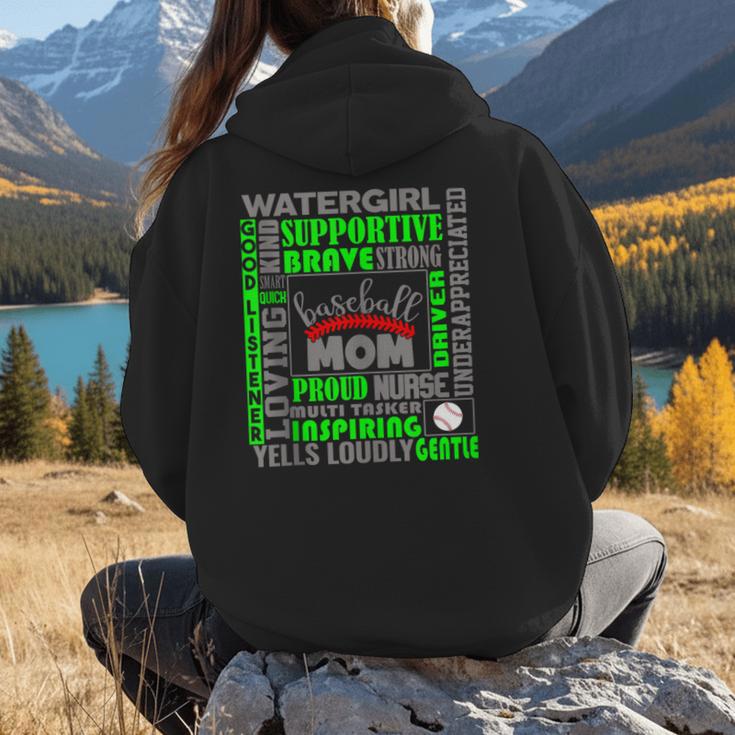 Baseball Mom Traits For Great Mothers Grey And Green Women Hoodie Back Print Baseball Mom Traits For Great Mothers Grey And Green Women Hoodie Back Print