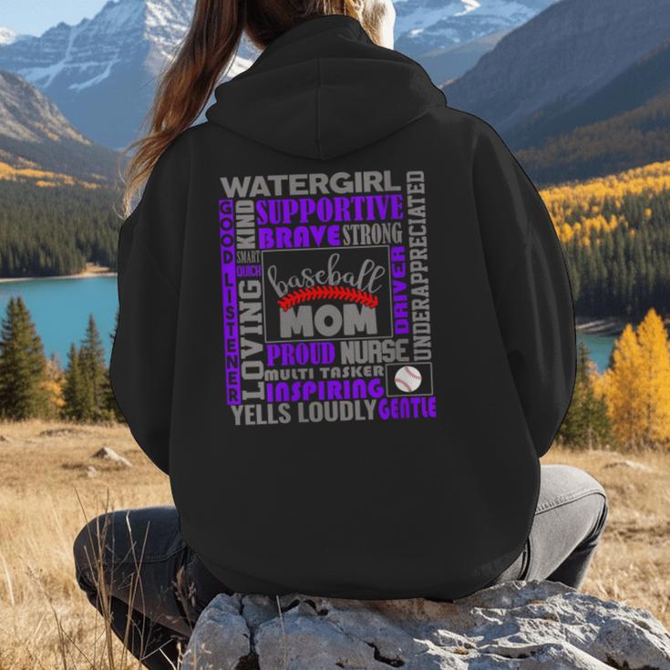 Baseball Mom Traits For Great Mothers Grey And Purple Women Hoodie Back Print
