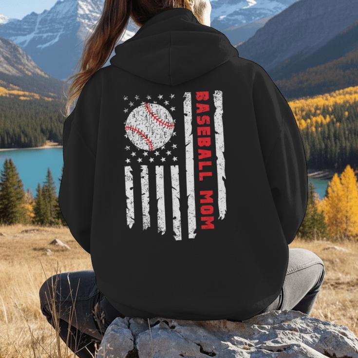 Baseball MOM USA American Flag Patriotic Mama Mother's Day For Women Kids Men Women Hoodie Back Print