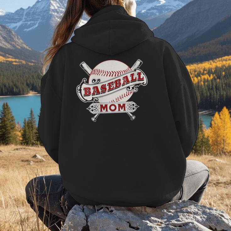 Baseball Mom Vintage Retro Game Day Son Supporter Fan Women Hoodie Back Print