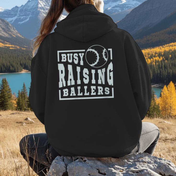 Busy Raising Ballers Graphic For Baseball Moms Women Hoodie Back Print