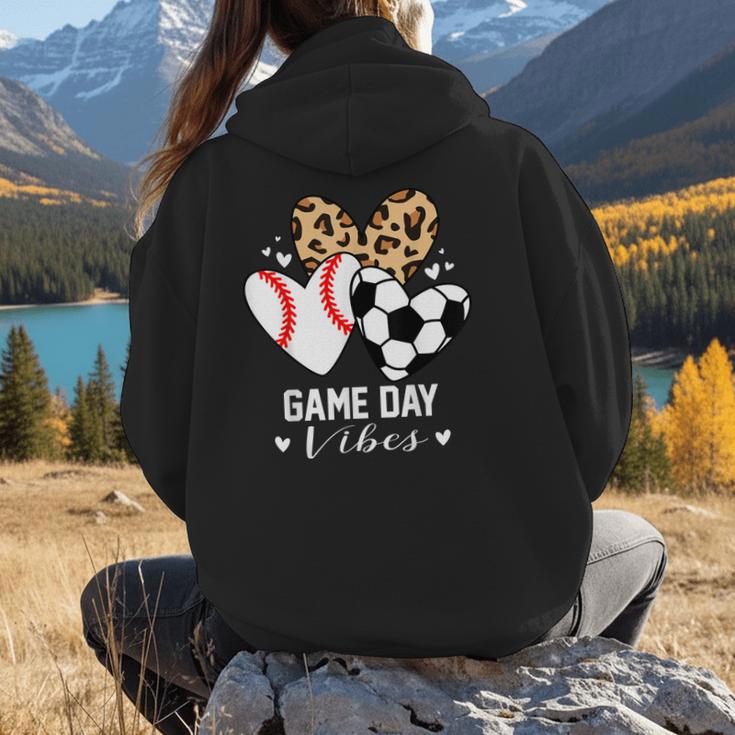 Game Day Vibes Soccer Baseball Mom Heart Women Hoodie Back Print Game Day Vibes Soccer Baseball Mom Heart Women Hoodie Back Print