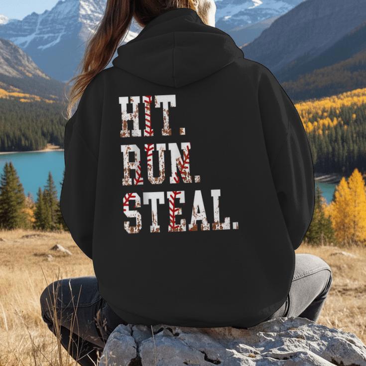 Hit Run Steal Baseball Mom For Women Baseball Women Hoodie Back Print