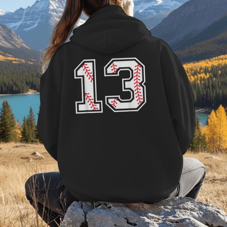 Lucky Number 13 Baseball Mom Baseball Number 13 Lucky 13 Women Hoodie Back Print