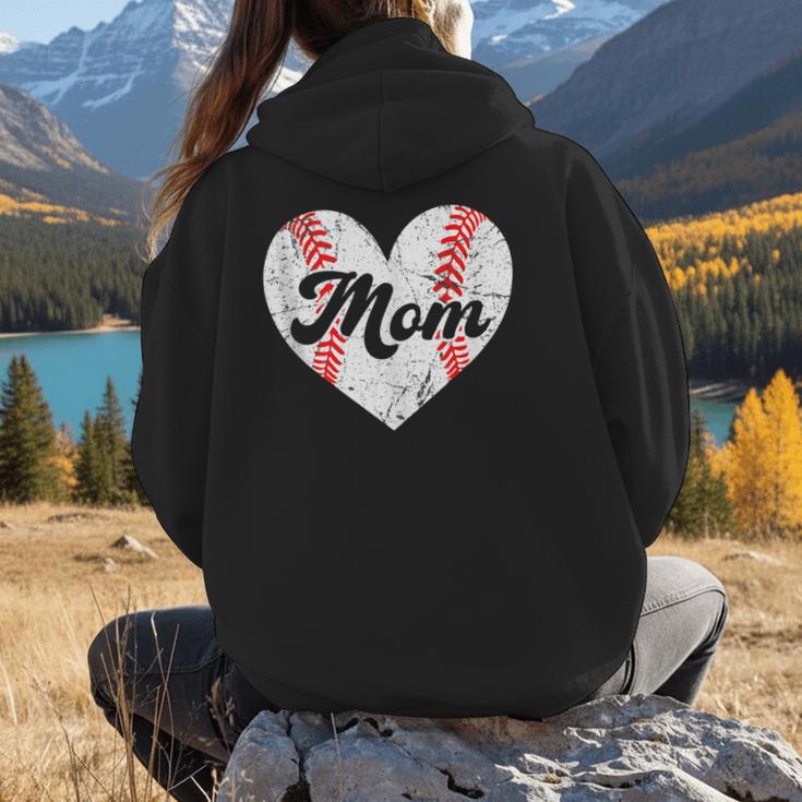 Mother's Day Distressed Heart Baseball Mom Mama Sport Fan Women Hoodie Back Print
