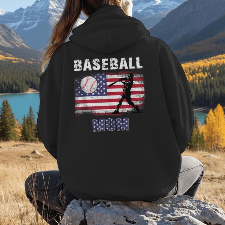 Proud Baseball MOM USA American Flag Family Game Day Women Hoodie Back Print