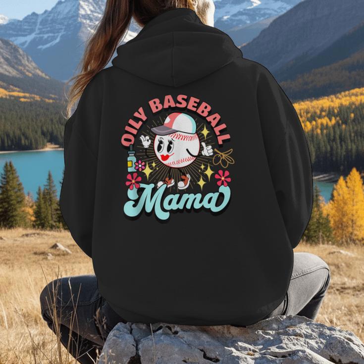 Retro Oily Baseball Mom Meme For Essential Oils Game Day Women Hoodie Back Print