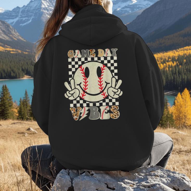 Women Kids Baseball Game Day Vibes Smile Baseball Mom Women Hoodie Back Print
