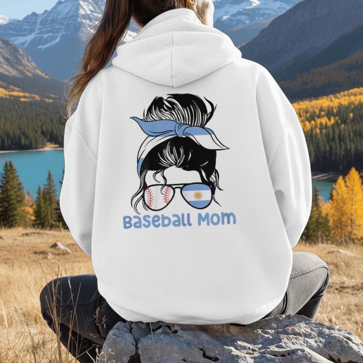 Argentina Baseball Mom Messy Bun Women Hoodie Back Print