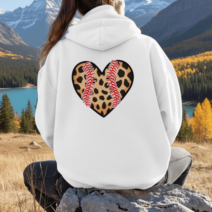 Baseball Mom Leopard Heart Valentine Day Mother Day Women Hoodie Back Print