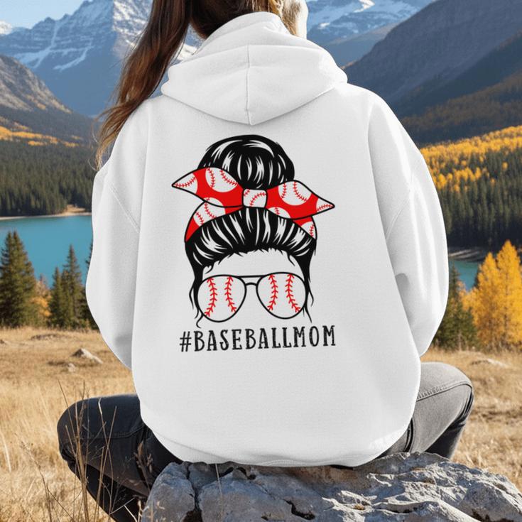 Baseball Mom Leopard Messy Bun Game Day Women Hoodie Back Print