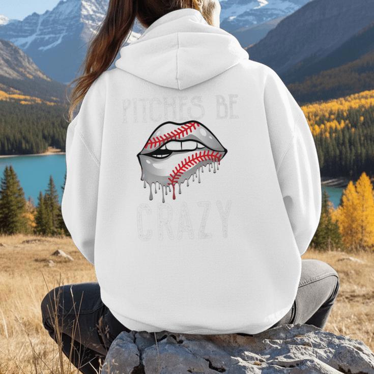 Baseball Mom Pitches Be Crazy Lips Premium Women Hoodie Back Print Baseball Mom Pitches Be Crazy Lips Premium Women Hoodie Back Print