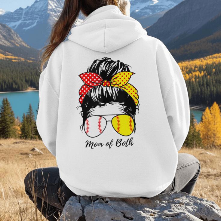 Baseball Mom Softball Mom Of Both Messy Bun Mother's Day Women Hoodie Back Print Baseball Mom Softball Mom Of Both Messy Bun Mother's Day Women Hoodie Back Print
