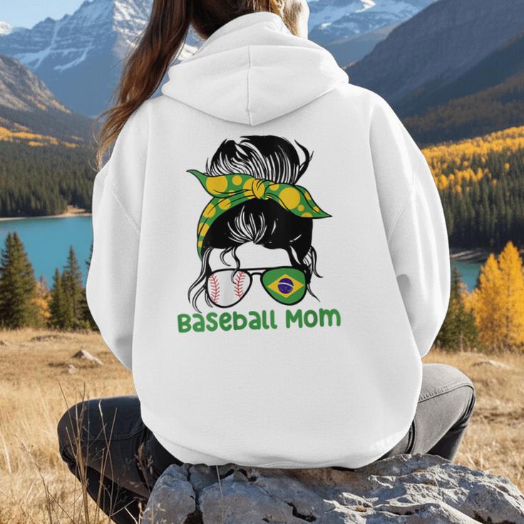 Brazil Baseball Mom Messy Bun Women Hoodie Back Print