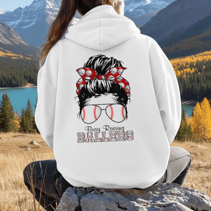 Busy Raising Ballers Messy Bun Funny Baseball Mom Women Hoodie Back Print Busy Raising Ballers Messy Bun Funny Baseball Mom Women Hoodie Back Print
